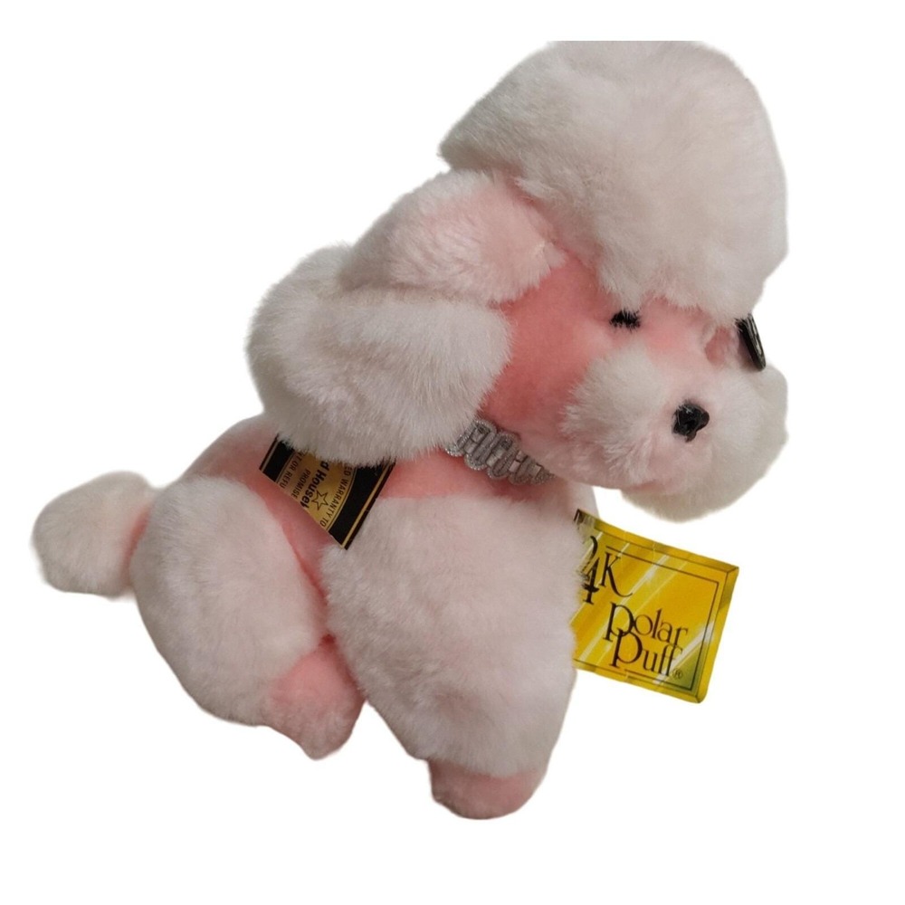 24k Polar Puff Plush Dog Stuffed Animal Poodle Black Pink 10" W/Tags VTG‎ 1985